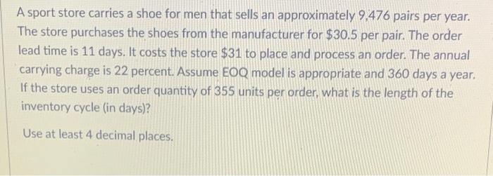 What is the length of the inventory cycle? A