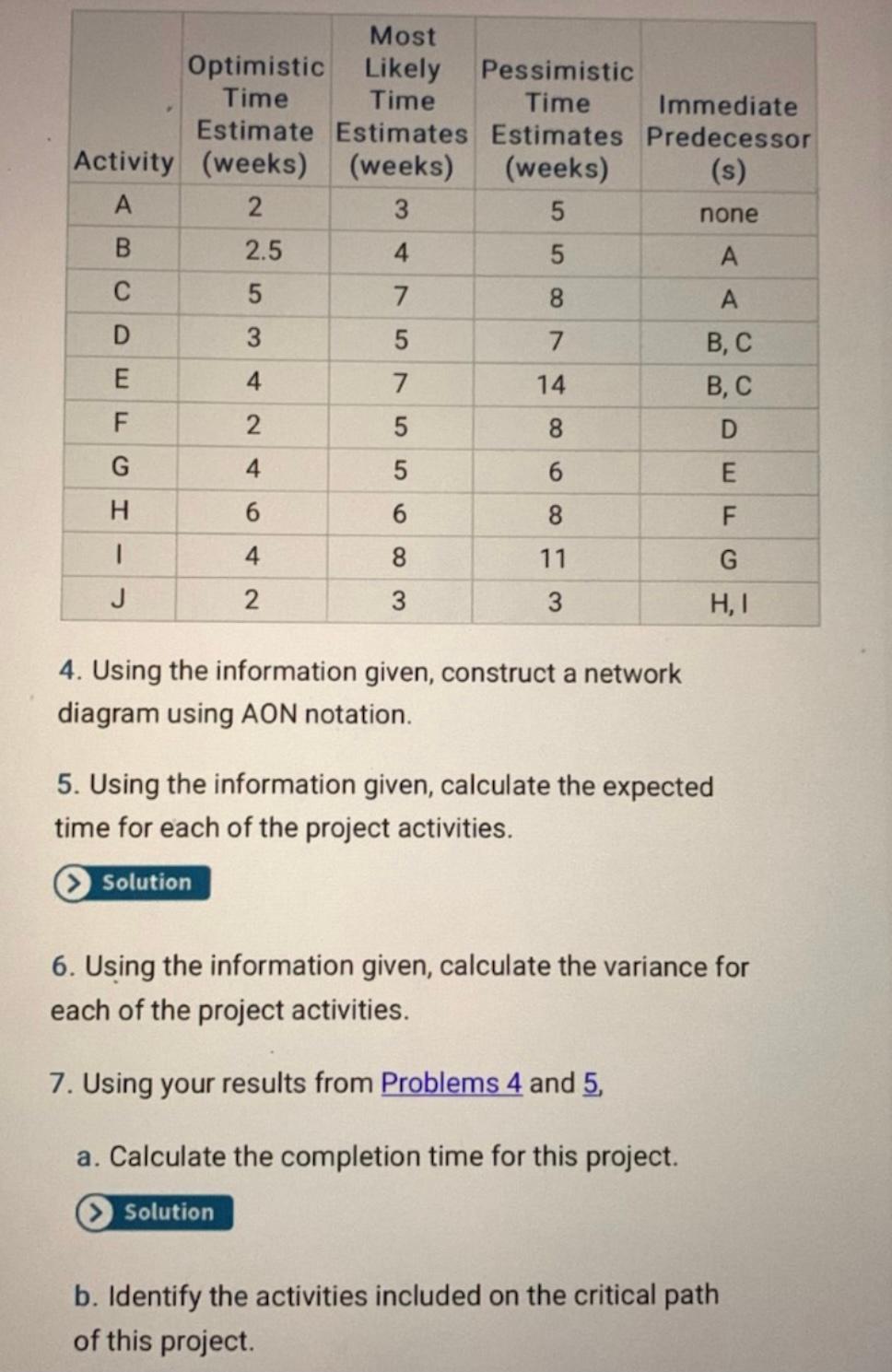 4. Using the information given, construct a