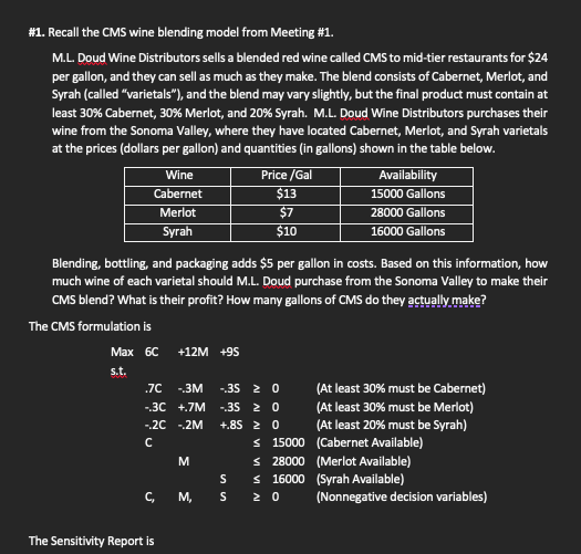#1. Recall the CMS wine blending model from