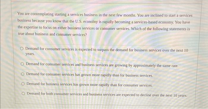 You are contemplating starting a services