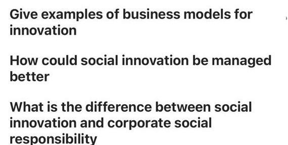 Give examples of business models for innovation