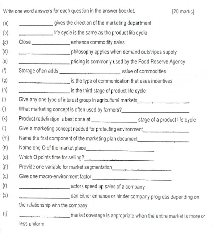 Note: these questions are based on Agricultural