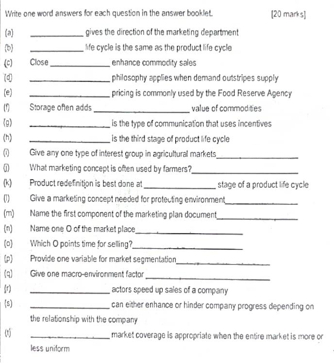 Write one word answers for each question in the