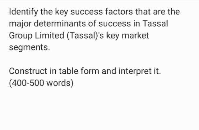 Identify the key success factors that are the