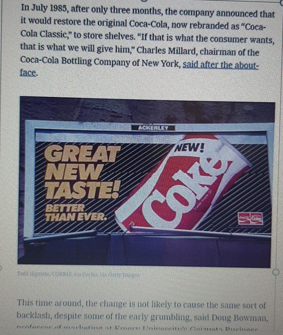 Coca-Cola Is Changing the Flavor of a Soda.