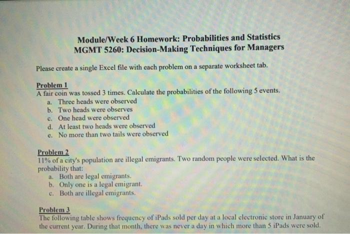 Need Help Module/Week 6 Homework: Probabilities