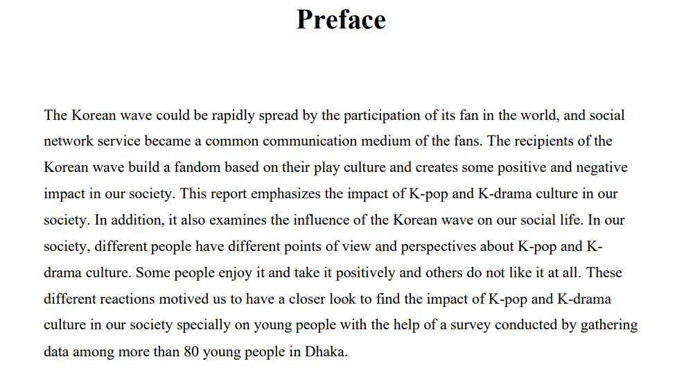Sample P reface of the topic "Impact of K-pop and