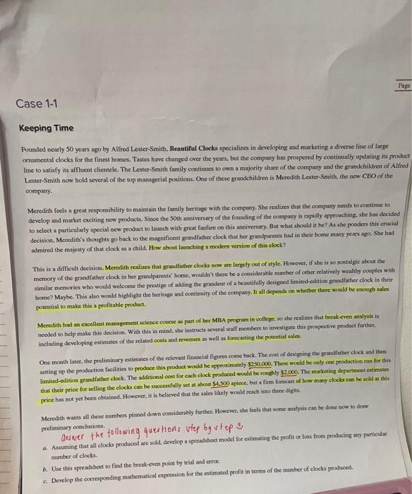 answer letter E with formula please Page Case 1-1