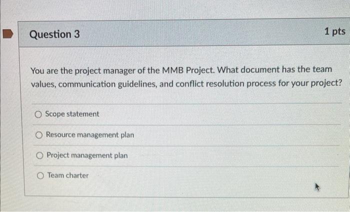 You are the project manager of the MMB Project.
