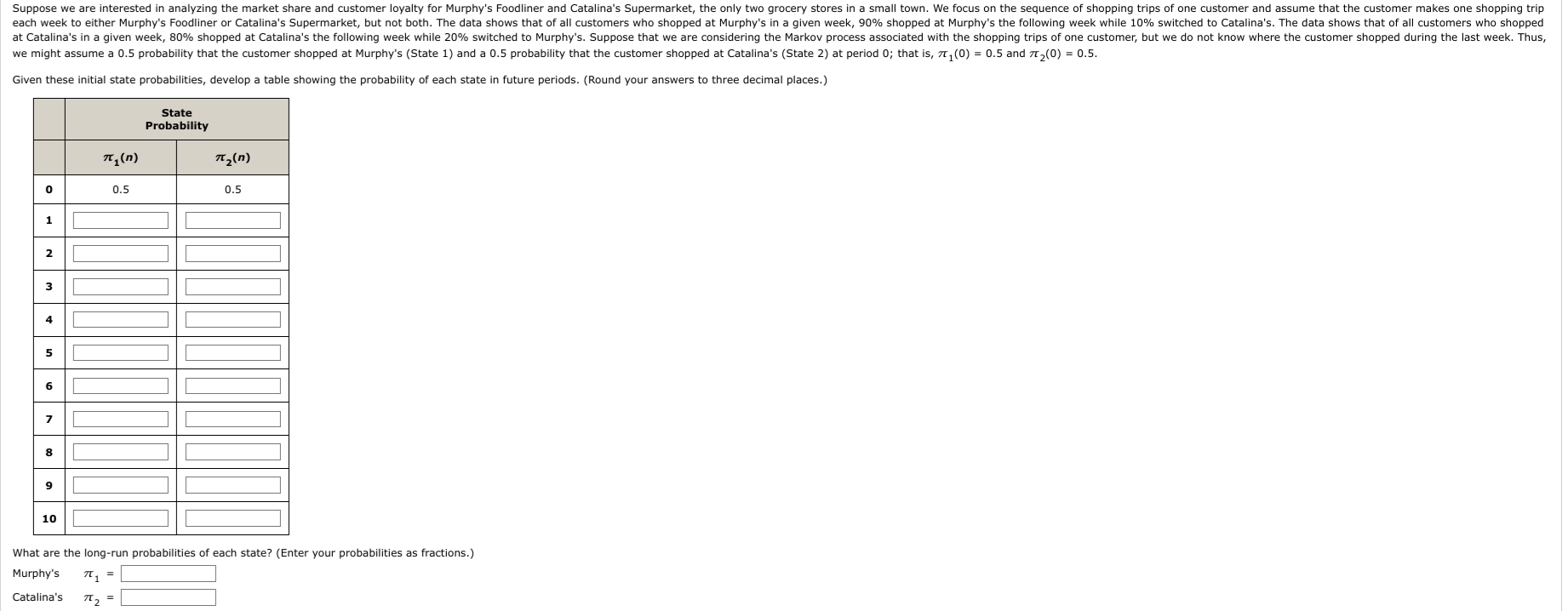 Given these initial state probabilities, develop