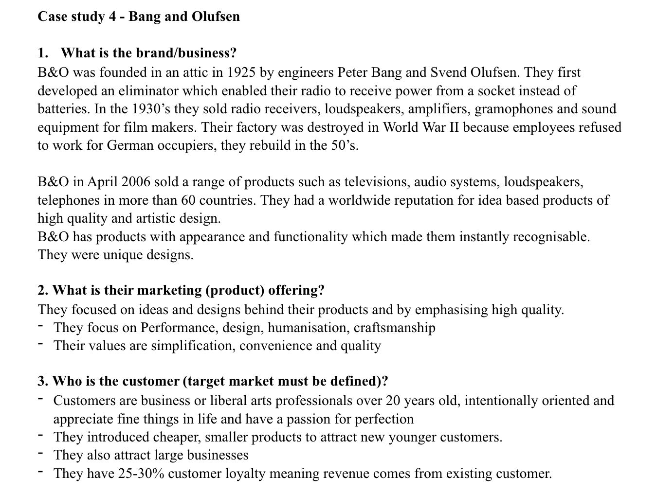 Case study analysis BANG AND OLUFSEN- (Case study