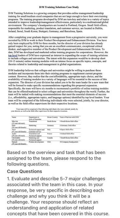 D/N Training Selations Case Stedy DM Training