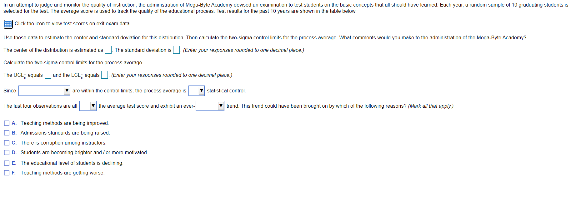 In an attempt to judge and monitor the quality of
