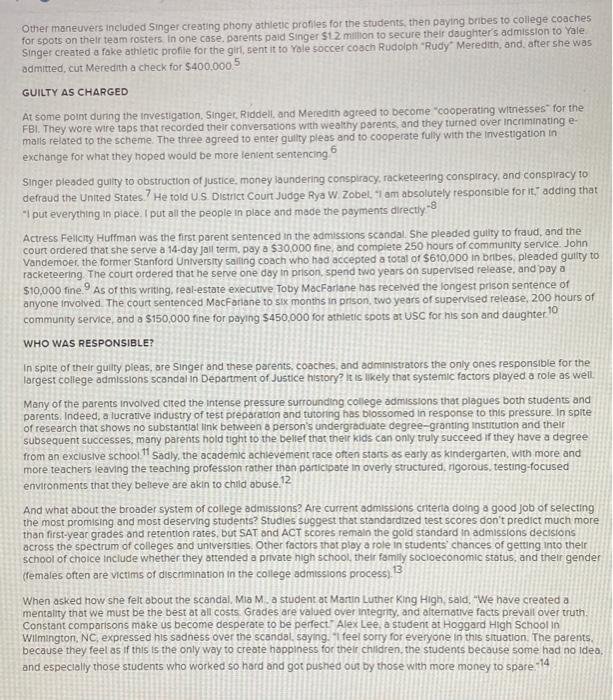 A coach receiving a bribe to admit an athlete who