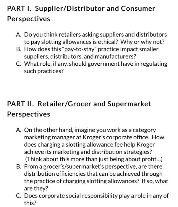 PART I. Supplier/Distributor and Consumer