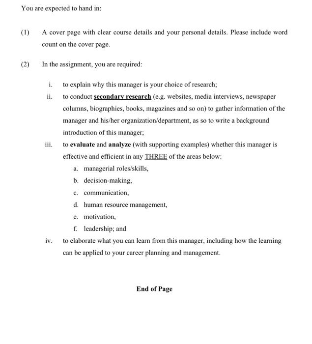 1) A cover page with clear course details and