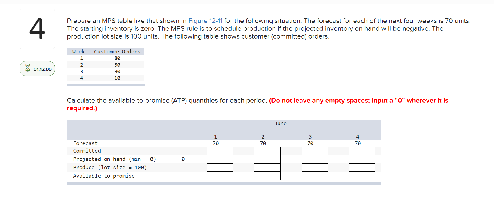 4 Prepare an MPS table like that shown in Figure