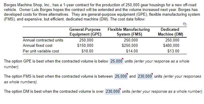 How do I get these answers? Borges Machine Shop,