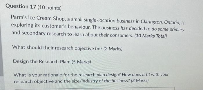 mktg Question 17 (10 points) Parm's Ice Cream