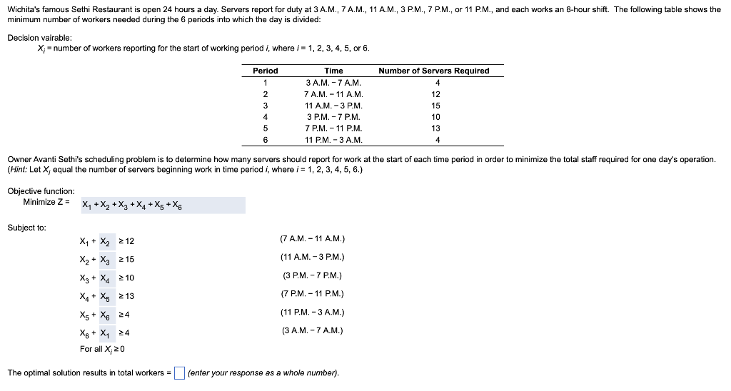 minimum number of workers needed during the 6