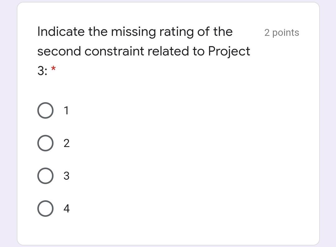 2 points Which of the above project options