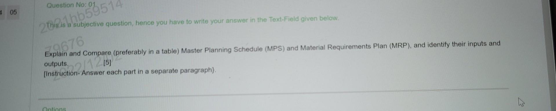 Question No: 01 This is a subjective question,