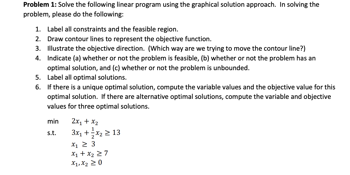 Problem 1: Solve the following linear program