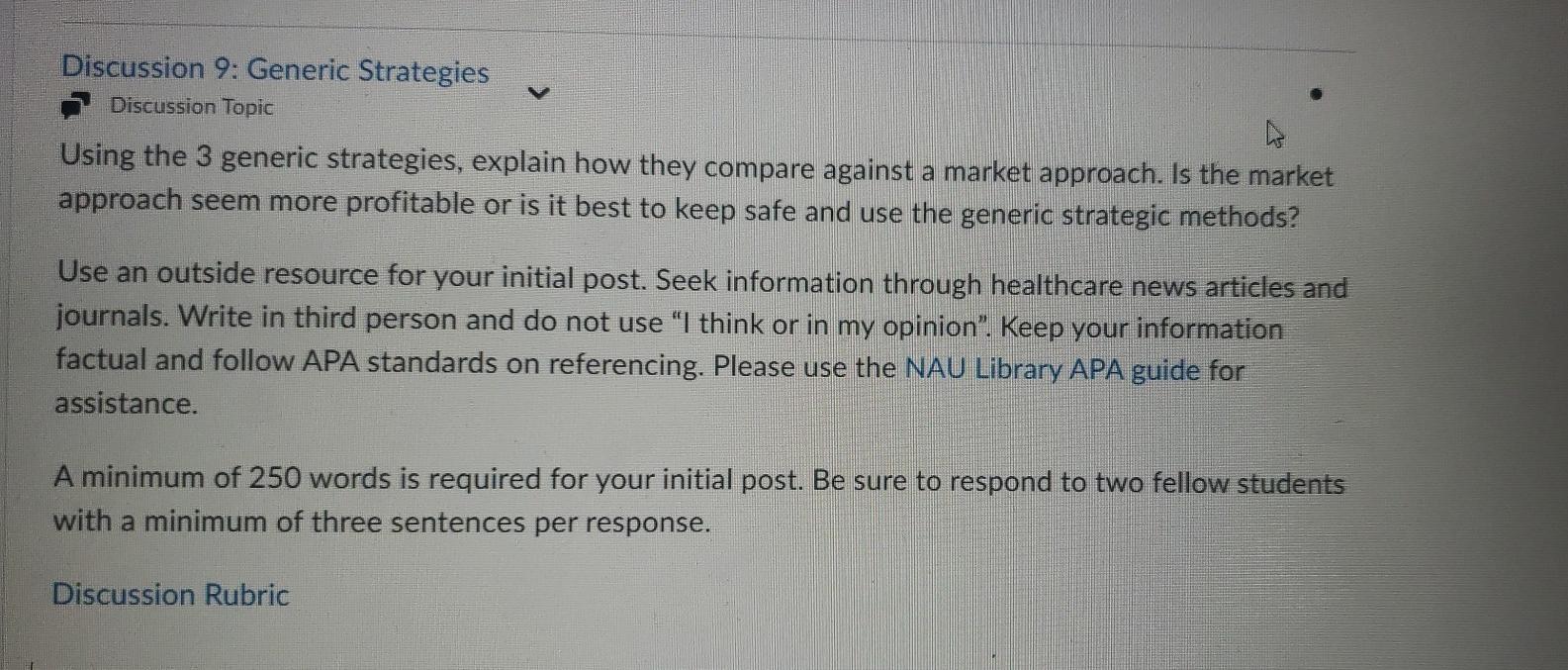 V Discussion 9: Generic Strategies Discussion