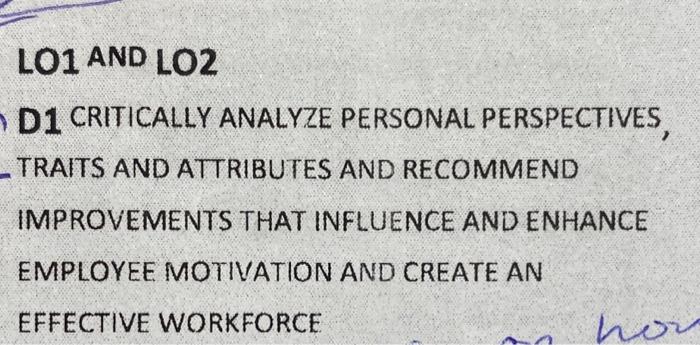 LO1 AND LO2 D1 CRITICALLY ANALYZE PERSONAL