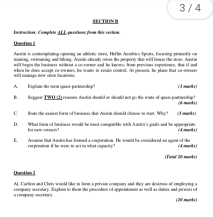 3/4 SECTION B Instruction: Complete ALL questions