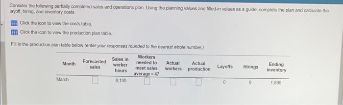 Consider the following partially completed sales