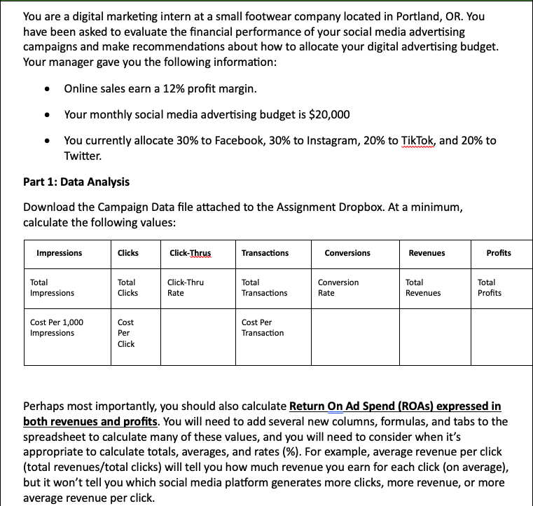 You are a digital marketing intern at a small