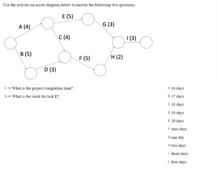 Use the activity-on-arrow diagram below to answer