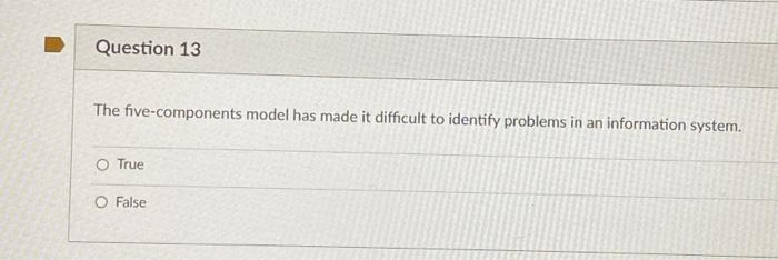 Question 13 The five-components model has made it