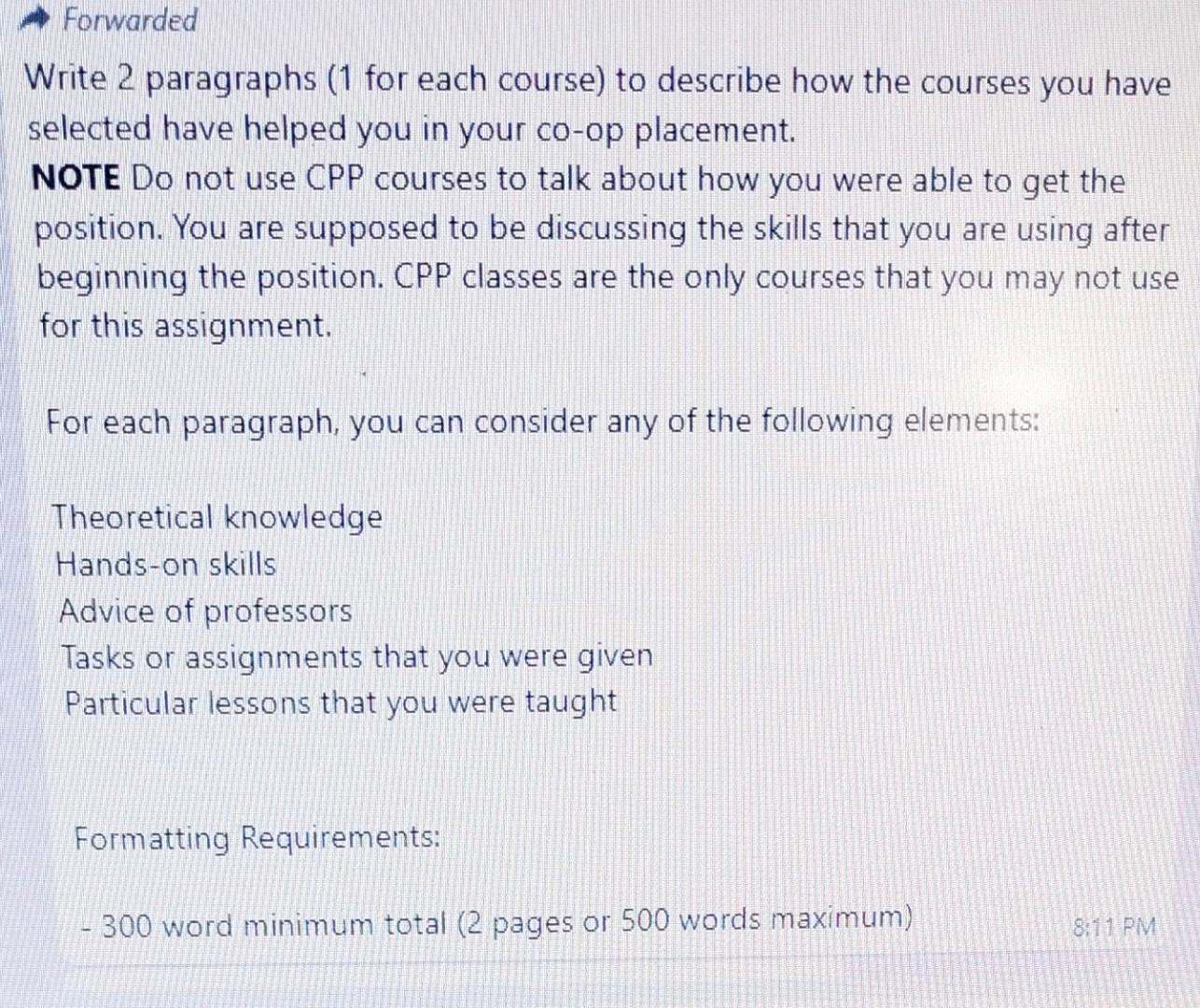 Write 2 paragraphs ( 1 for each course) to