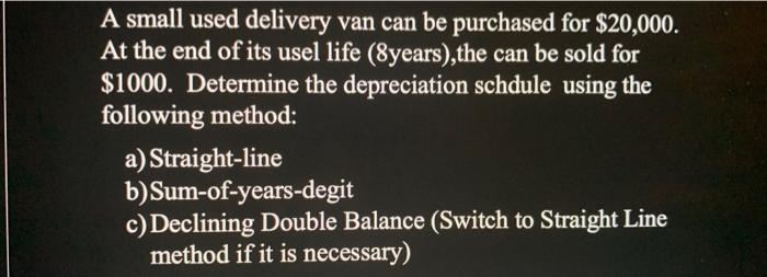 A small used delivery van can be purchased for