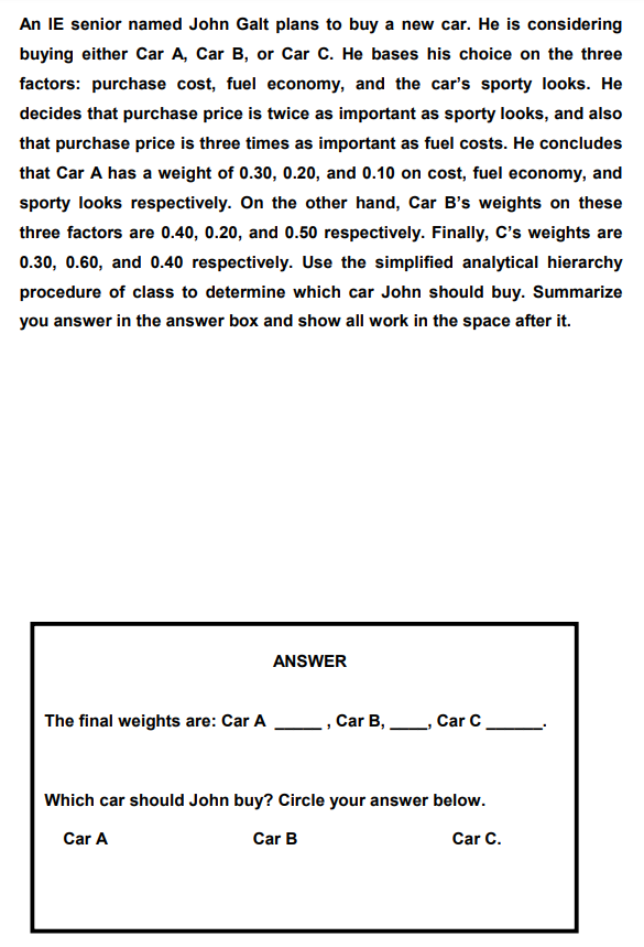 An IE senior named John Galt plans to buy a new