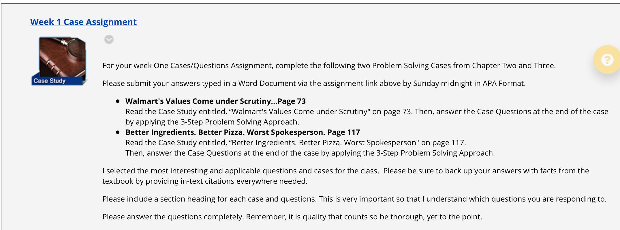 Week 1 Case Assignment For your week One