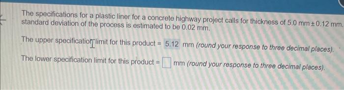 The specifications for a plastic liner for a