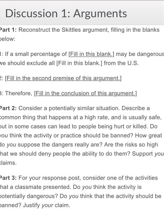 Discussion 1: Arguments Part 1: Reconstruct the