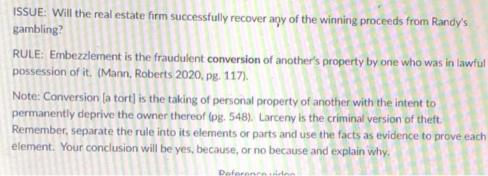 Write an IRAC response to each of the following