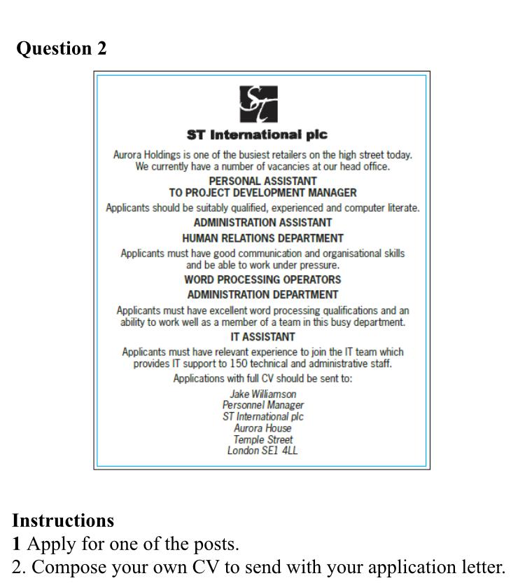 Question 2 ST International plc Aurora Holdings