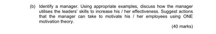 500 word count,Thank you! (b) Identify a manager.