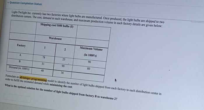 Question Completion Status Light-Twilight Inc.