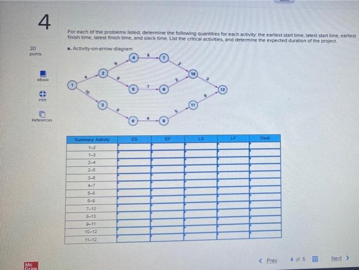 4 For each of the problems listed, determine the