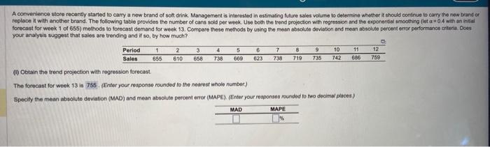 need MAD and MAPE A converience stoce recontly
