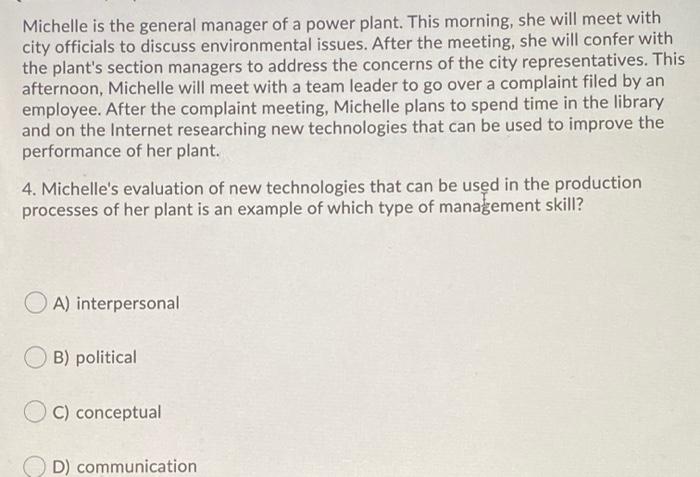 Michelle is the general manager of a power plant.