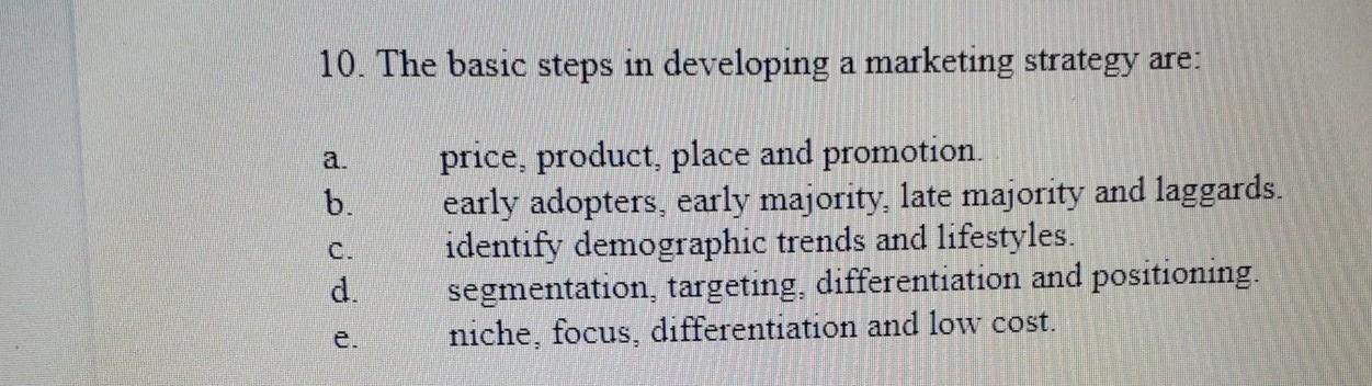 subject - marketing concept question 10 question