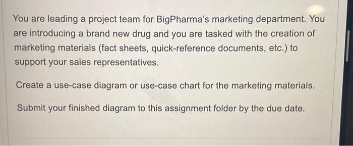 You are leading a project team for BigPharma's