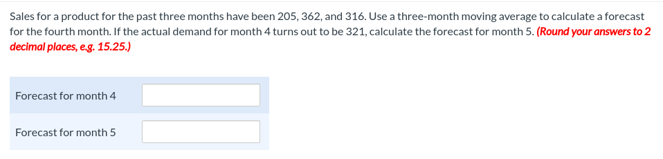 Sales for a product for the past three months